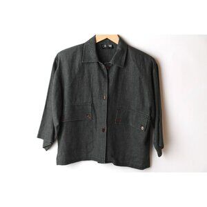 Vintage Gene Ewing 100% Linen Black Textured Light-Weight Jacket